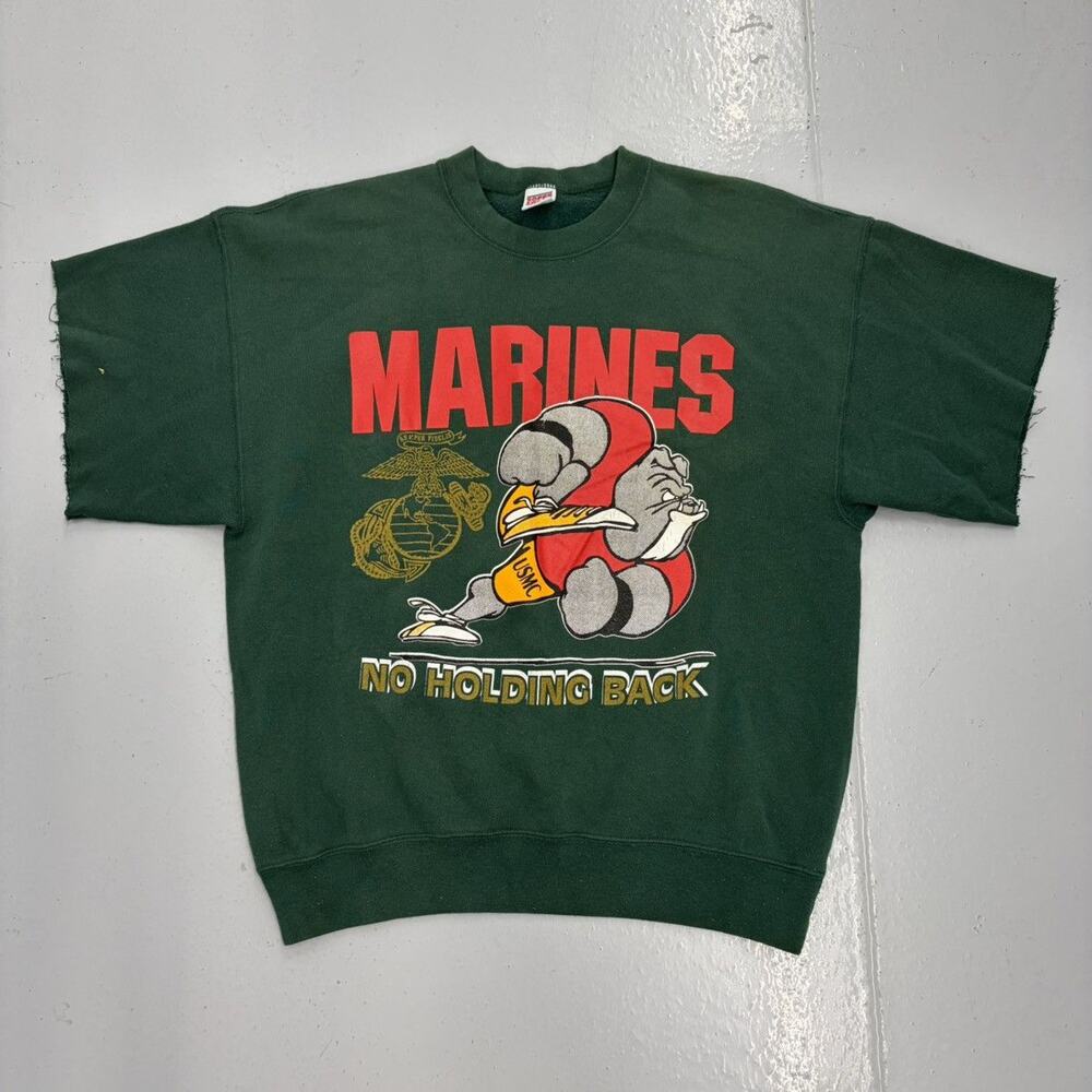 Vintage 80s Marines Military Green USA Cutoff Sweatshirt